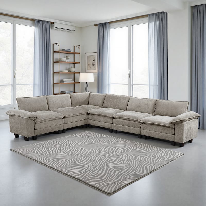 Terra Chenille 6-Piece Modular Sectional Sofa - Wood Finish Feet