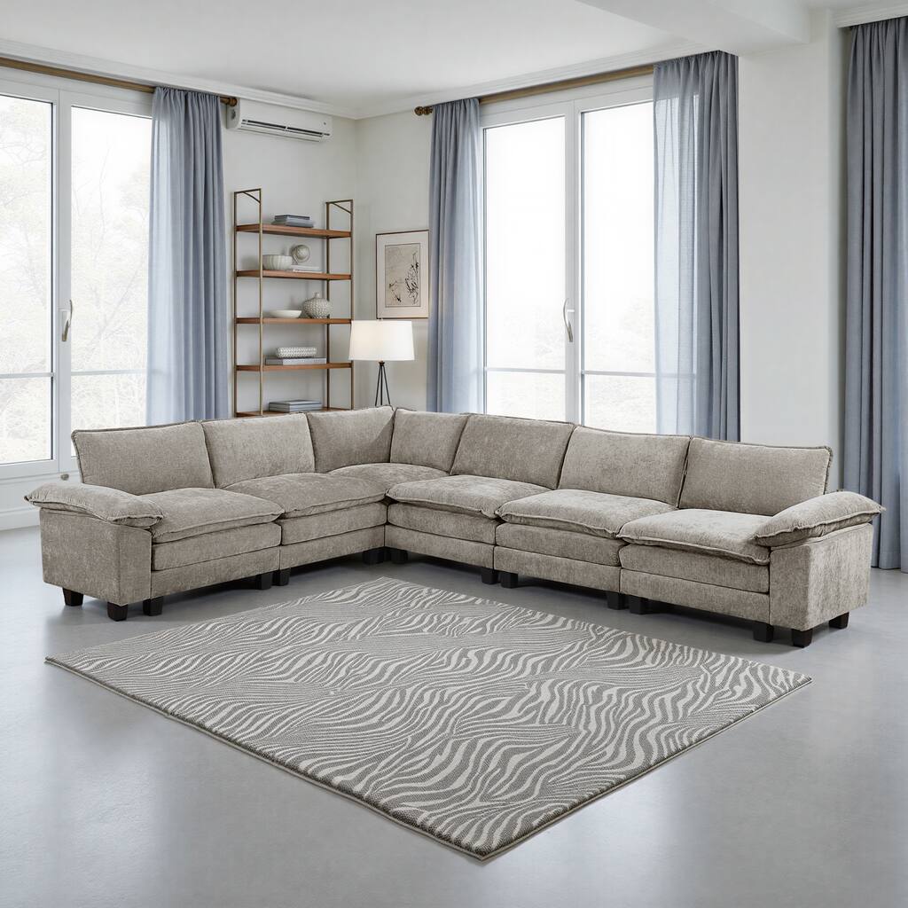 Terra Chenille 6-Piece Modular Sectional Sofa - Wood Finish Feet