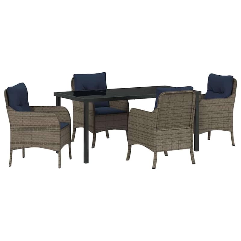 vidaXL Garden Dining Set with Cushion Grey Poly Rattan