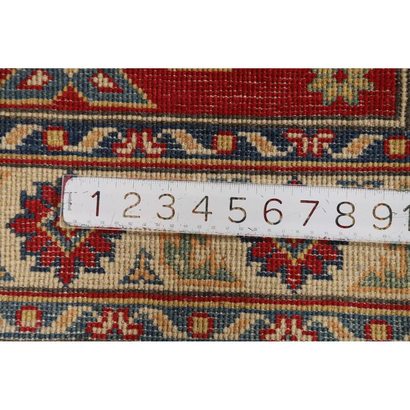 Red Kazak Accent Rug Hand-Knotted Geometric Wool Carpet - 2'10"x 4'2"