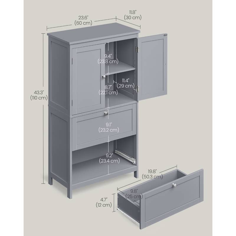 Modern Tall Freestanding Bathroom Storage Cabinet with 2 Drawers and Adjustable Shelf - 11.8"D x 23.6"W x 43.3"H