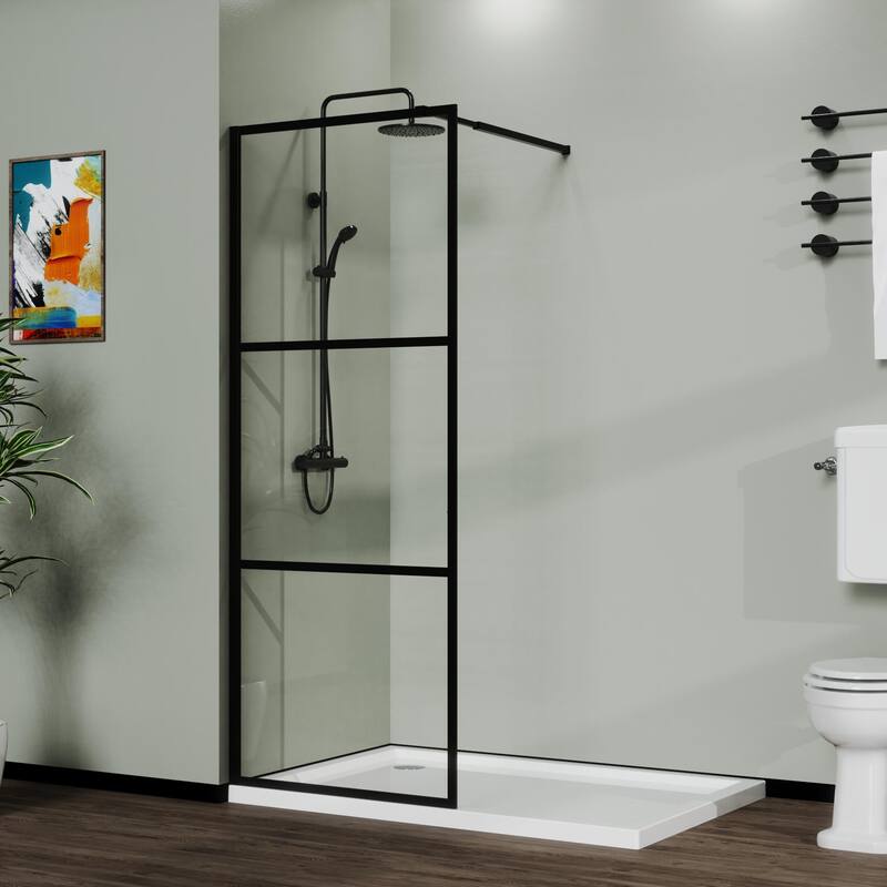 34" Shower Screen Door Walk-in Wet-room, Black, 3-panel Style
