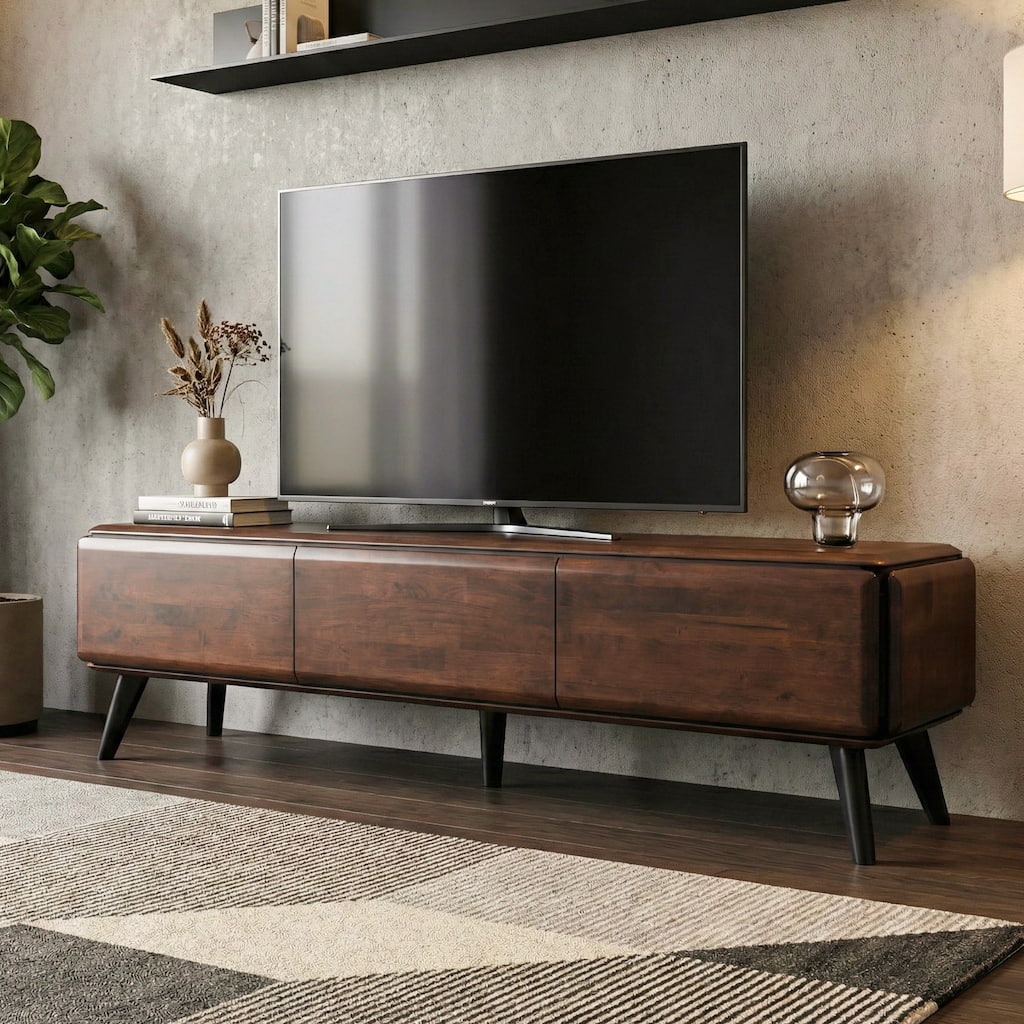 Furniture of America Abigail XVI Mid-Century Modern 72-inch Walnut Solid Wood TV Stand with Storage