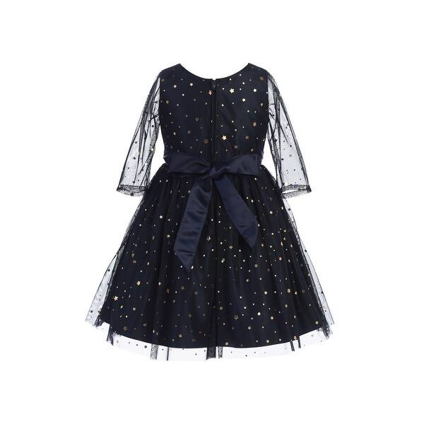 Sweet Kids Girls Navy Gold Star Dot Soft Mesh Christmas Dress Overstock 23570073