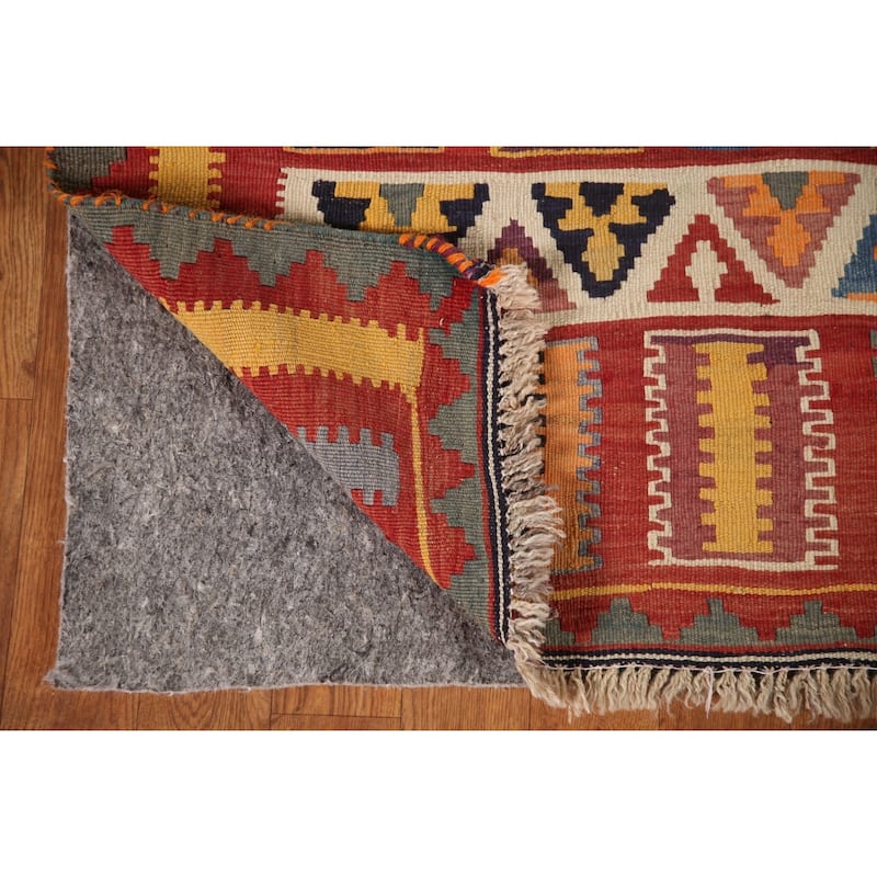 Vegetable Dye Kilim Qashqai Persian Vintage Rug Flatweave Wool Carpet - 4'3"x 6'4"