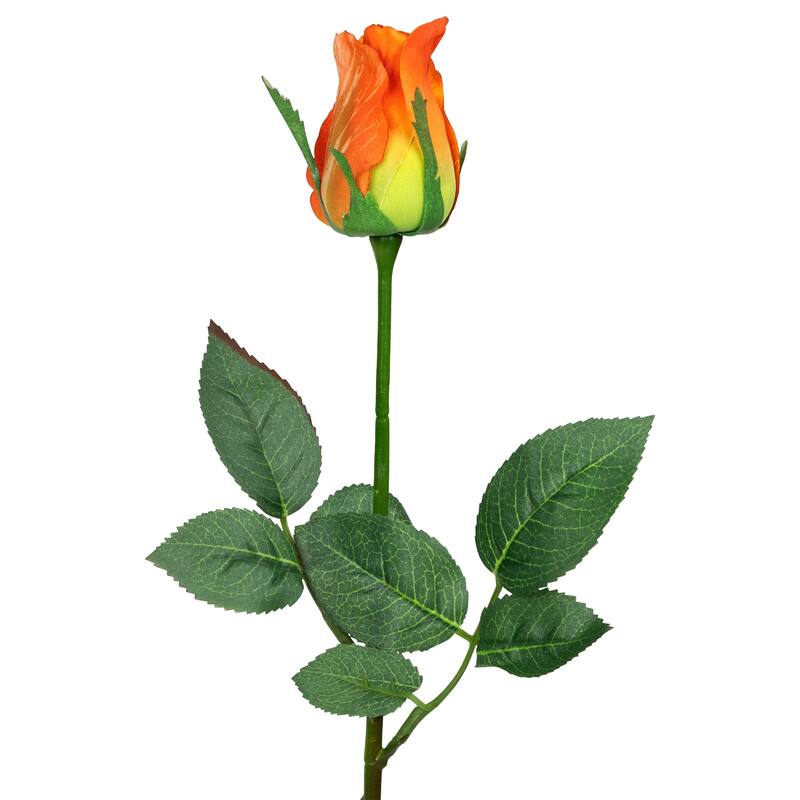 Two-Tone Rose Bud Artificial Floral Stem Spray - 23.5" - Orange and Yellow