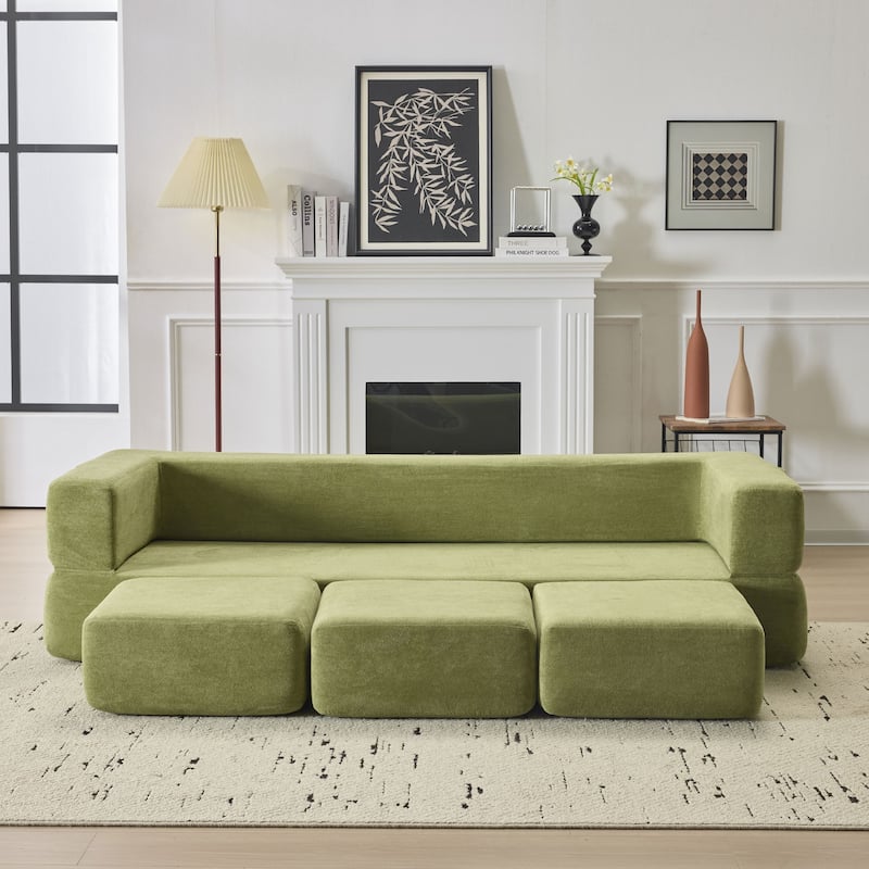 79.14" Chenille 3-Seater Sofa, Foldable Play Mat and Removable Cover