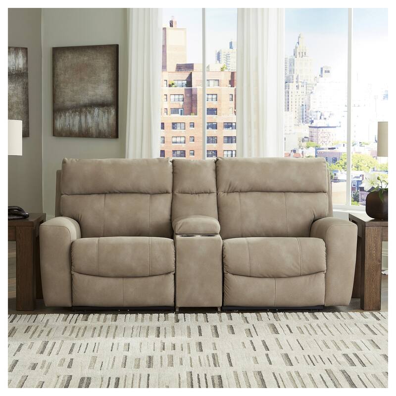 Signature Design by Ashley Next-Gen DuraPella 3-Piece Power Reclining Sectional Loveseat with Console - 91"W x 42"D x 42"H - Light Brown
