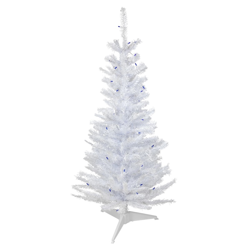 4' Woodbury White Pine Slim Artificial Christmas Tree, Blue Lights - 4 Foot