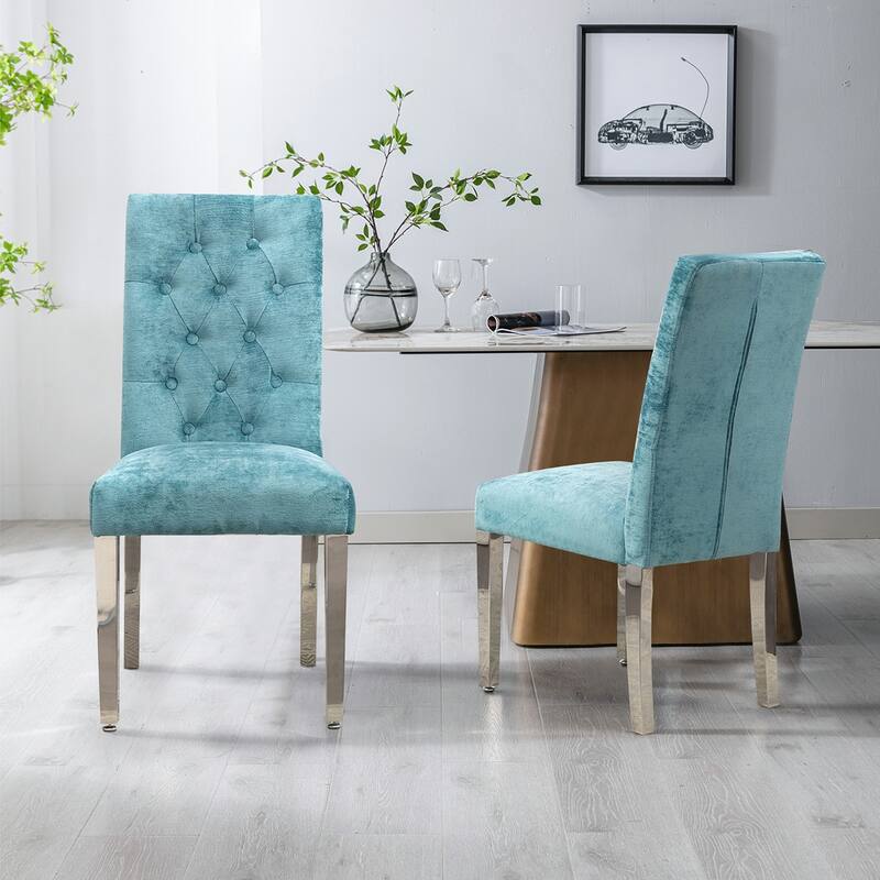 2PCS Velvet Dining Chairs With Stainless Steel Legs