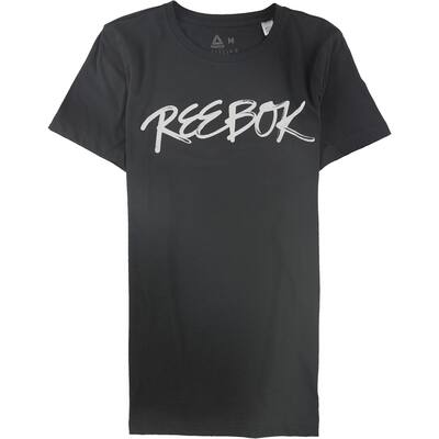 Reebok Womens Opp Script Graphic T-Shirt, Grey, Medium
