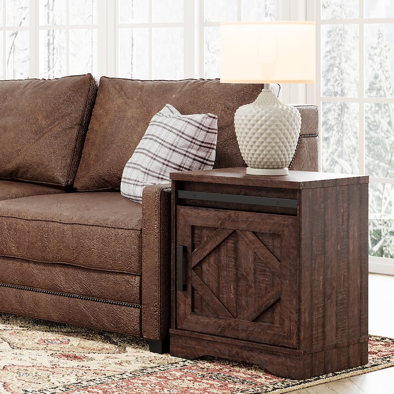 WAMPAT Farmhouse Nightstand with Drawer and Cabinet for Bed Room
