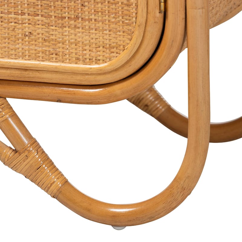 Noreen Peacock Fan Natural Rattan Cabinet - Handcrafted Rattan Pole Hutch with Woven Doors and Shelves, Boho Coastal Accent