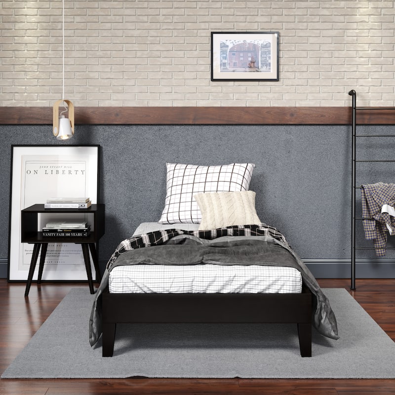 Black Twin Platform Bed with Under-Bed Storage and 14-Slat Support System - Black
