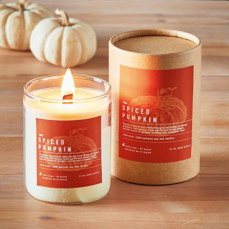 Pumpkin Pie Spice Candle - 11oz Ivory Soy Wax Jar, 50hr Burn Time, Perfect for Fall Harvest Decor