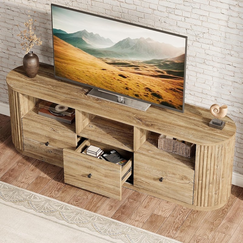 70.9" TV Stand for TVs up to 80", Curved Media Console with 3 Drawers