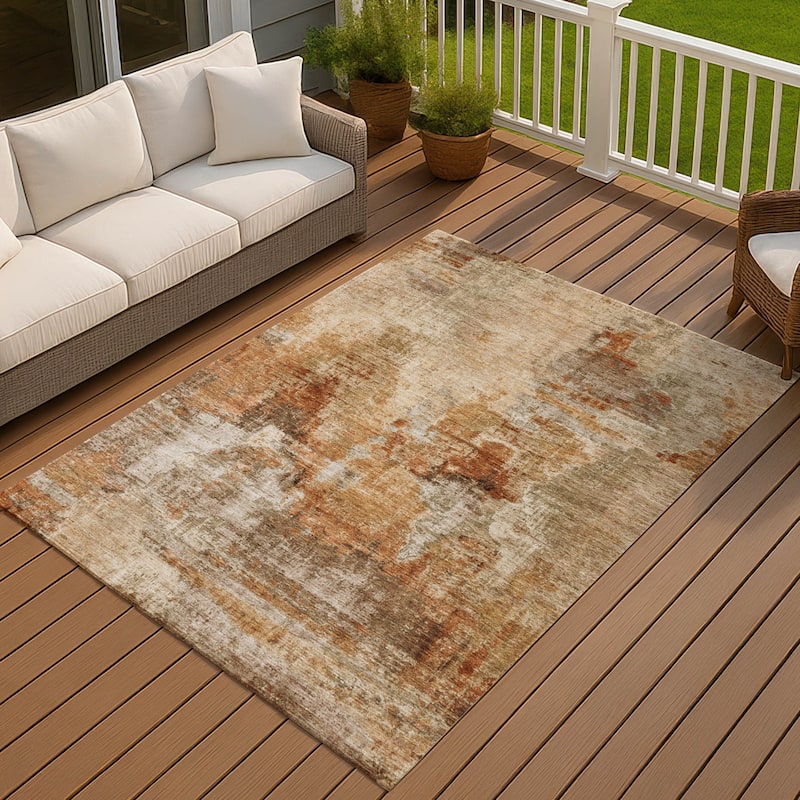 Machine Washable Indoor/ Outdoor Abstact Contemporary Chantille Rug - Copper - 2'6" x 3'10"