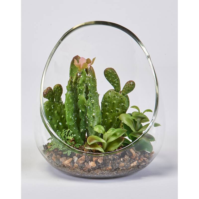 6.5" Faux Cactus in Glass Vase - Green - 5.5