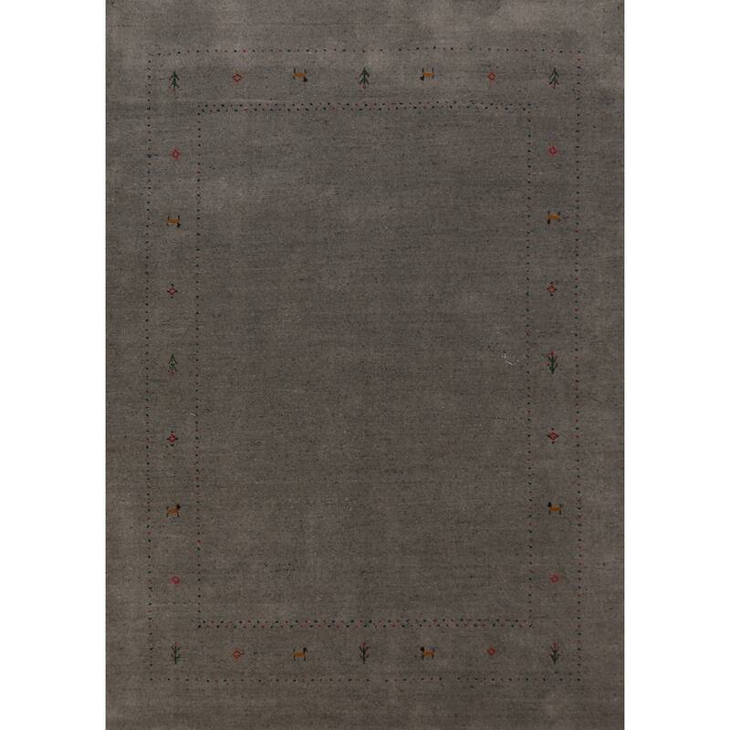 Gray Gabbeh Oriental Area Rug Hand-Knotted Wool Carpet - 5'5" x 7'8"
