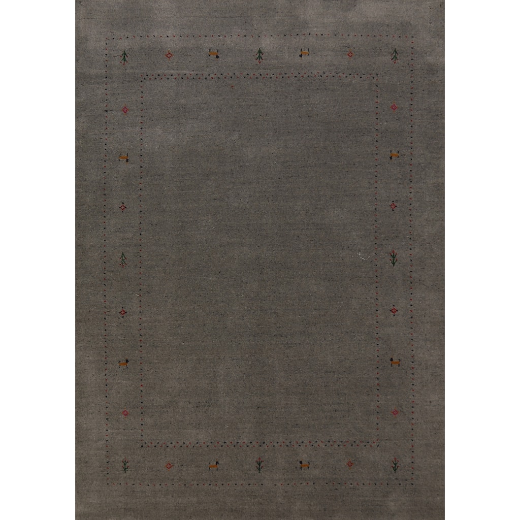 Gray Gabbeh Oriental Area Rug Hand-Knotted Wool Carpet - 5'5" x 7'8"