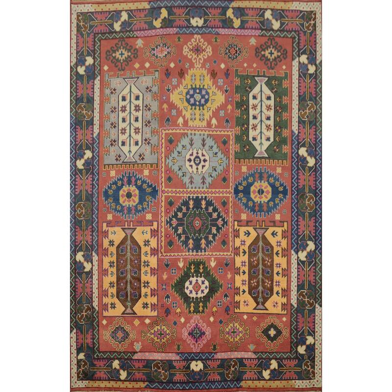Hand Knotted Oriental 100% Wool Carpet Traditional Geometric Oranges & Rust Kazak Area Rug - 11' 10'' X 9' 0''