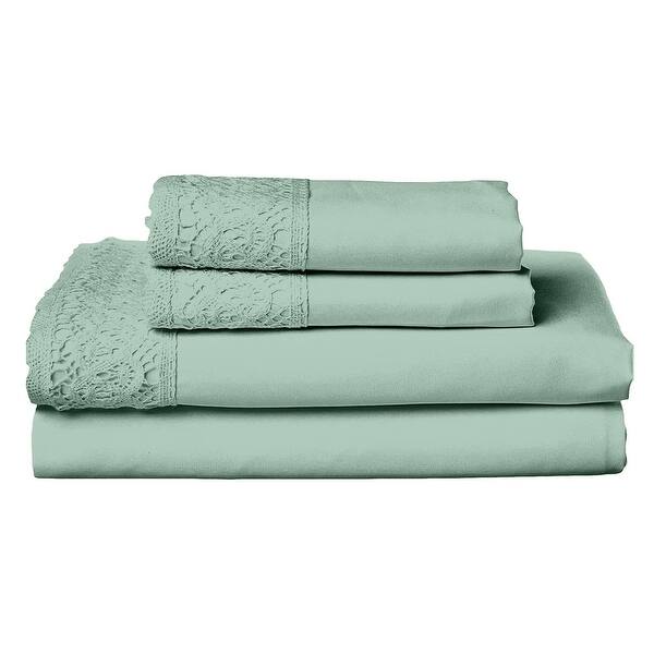 Edra 4 Piece Microfiber Full Size Sheet Set with Crochet Lace, Sea
