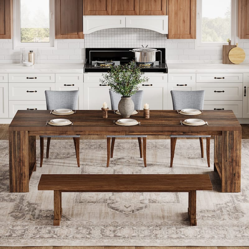 86.6 Inch Farmhouse Dining Table, Large Rectangular Kitchen Table for 6