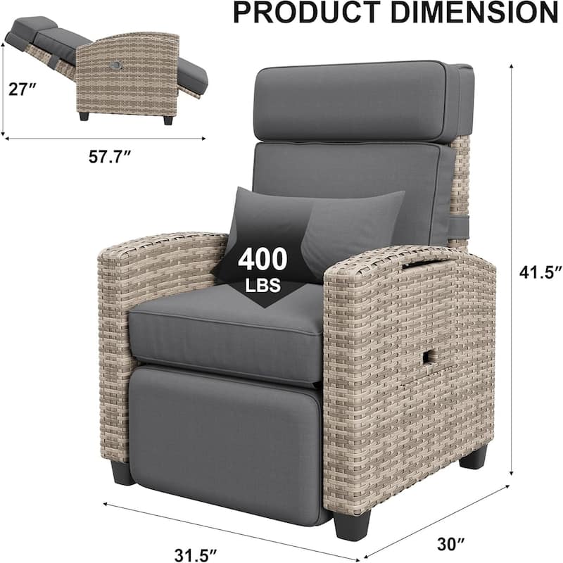 Outdoor Recliner Chair with Side Table Adjustable 145° Reclining Lounge Chair with Cushion and Footrest