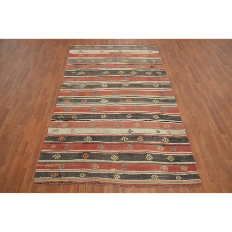 Hand Woven Oriental 100% Wool Carpet Southwestern Tribal Multi-Colored Kilim Area Rug - 9' 4'' X 5' 8''
