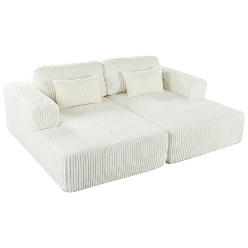 86" Large Size Loveseat 2 Seat Corduroy Sofa Bed with 2 Pillows