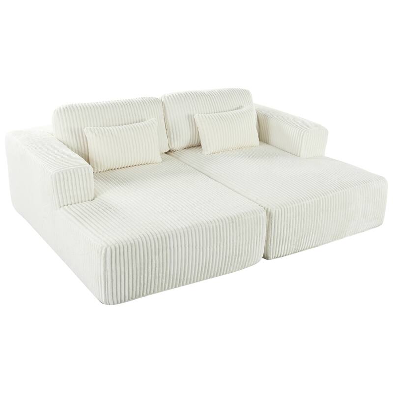 Oversized Double Chaise Lounge Sofa, Comfy Full-Compressed Sleeper Sofa Bed, Corduroy Upholstered Sofa Bed with 2 Pillows