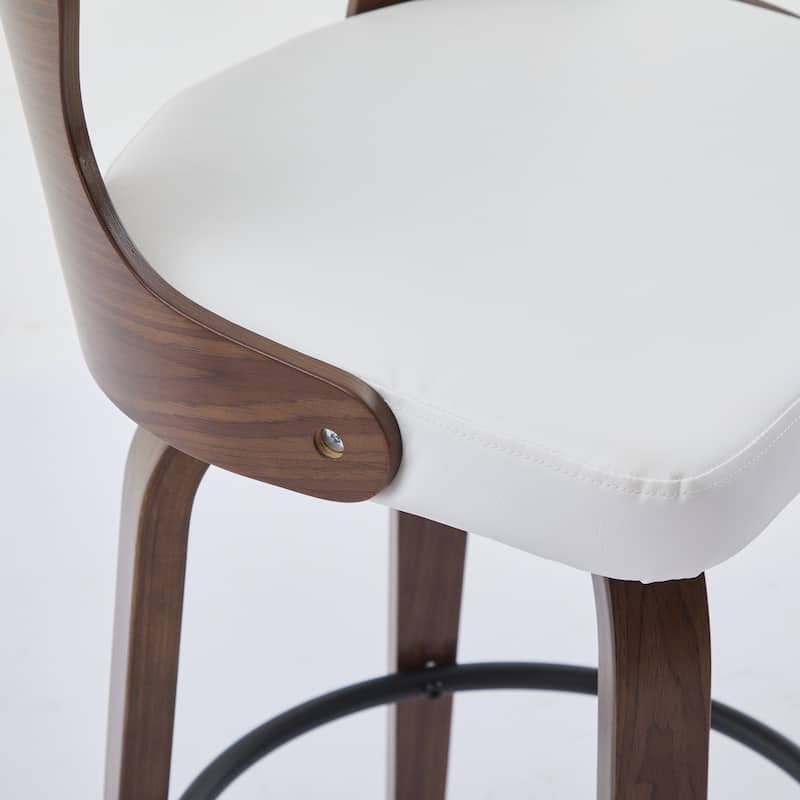 SEYNAR PU Leather 360 Degree Swivel Open Back Bar Stools Wood Legs Set of 4