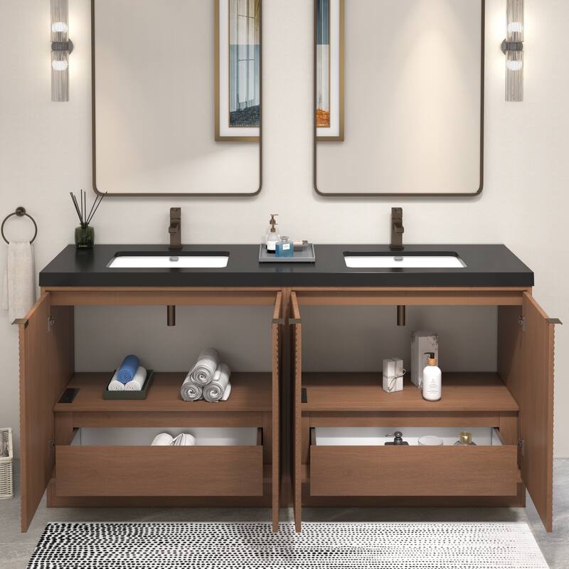 Milano 72" Freestanding Bathroom Vanity with Double Black Acrylic Sink