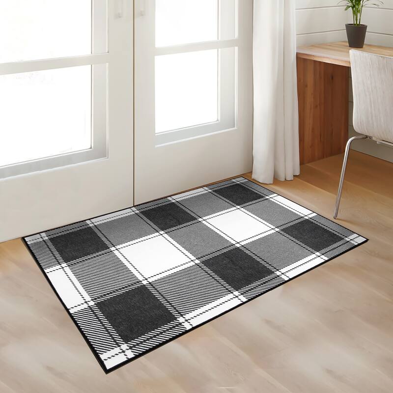 My Magic Carpet Machine Washable Area Rug Buffalo Plaid Black & White - 3' X 5'