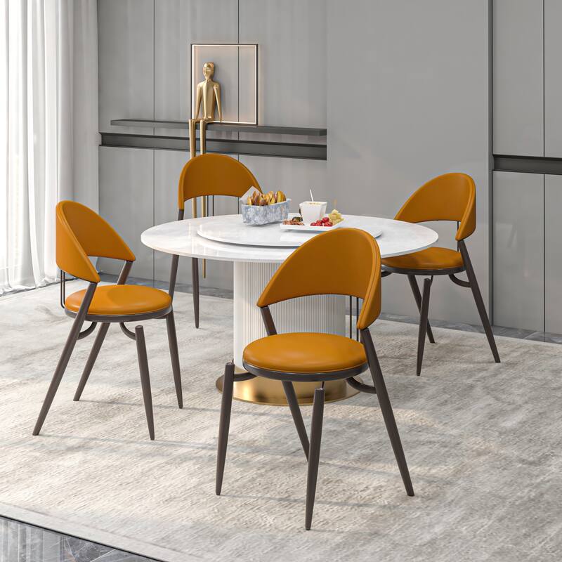 Venice Upholstered Leather Dining Chair Open Back Accent Side Chair with Iron Legs