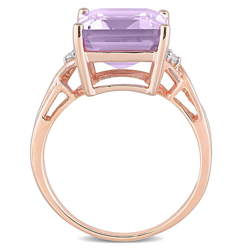 Miadora Rose Plated Sterling Silver Octagon Rose De France & White Topaz 3-stone Cocktail Ring