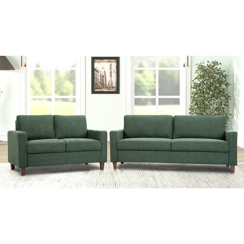 Miles 2 Piece Sofa and Loveseat Sets with Reversible Back Pillows Mid Century Modern Sofa - Green