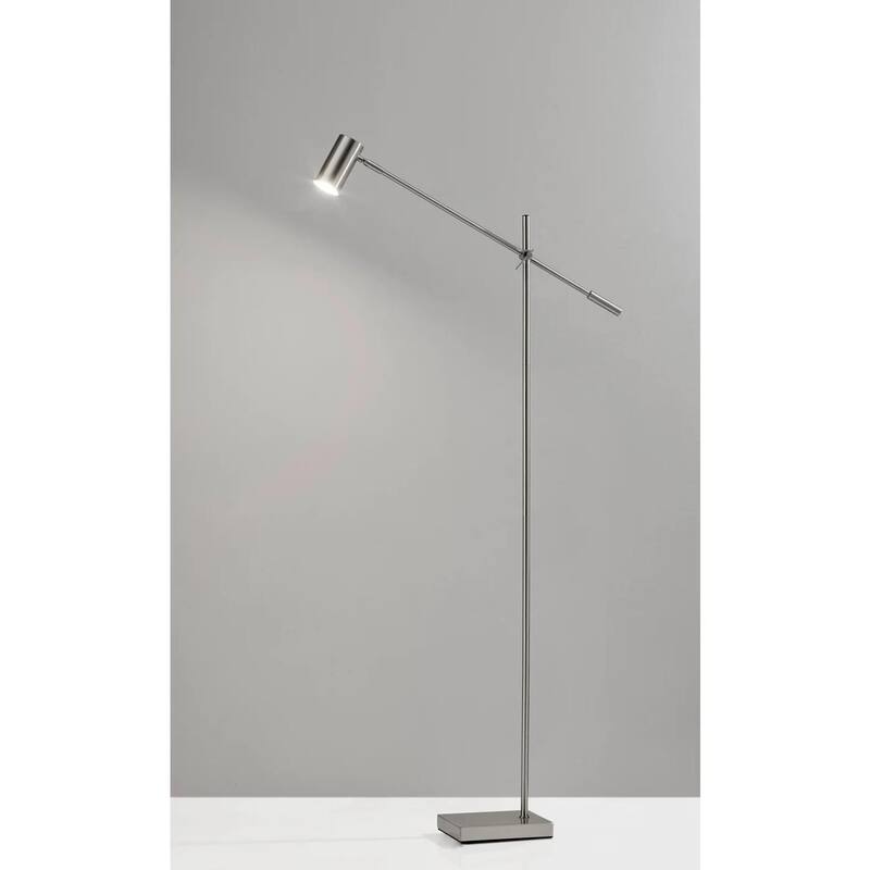 Brushed Steel Metal Floor Lamp Tilt Arm LED Task Light