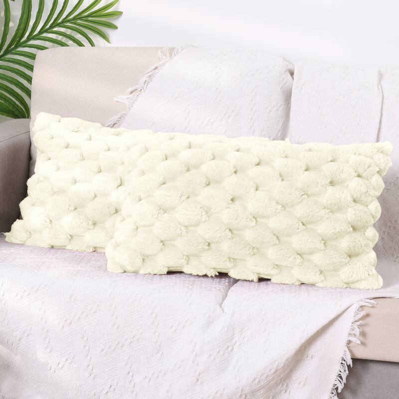 2 Pack Soft Throw Pillow Covers Decorative Fuzzy Plush Cushion Covers - White - 12 x 20 Inch