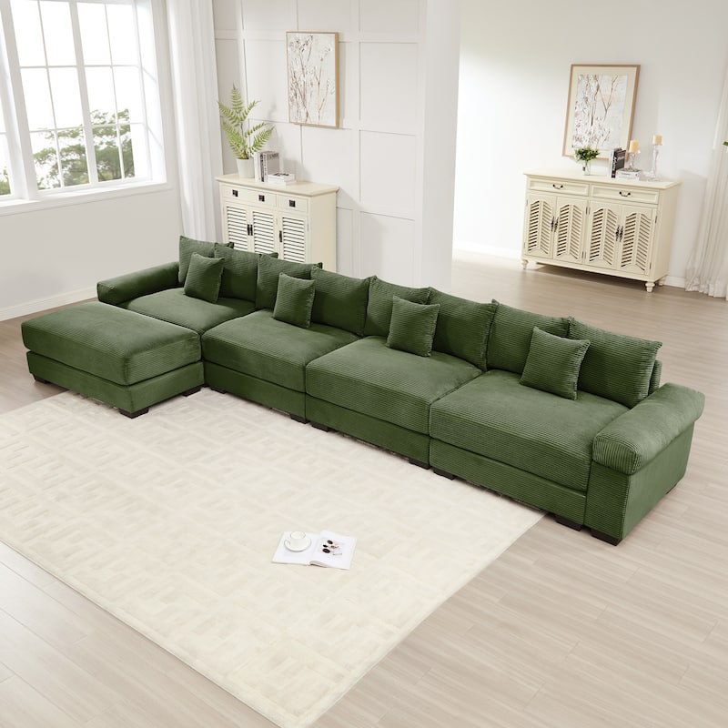 Roomfitters 130 Inch Modular Sectional Couch, Oversized Corduroy 3-Seater with Deep Seats