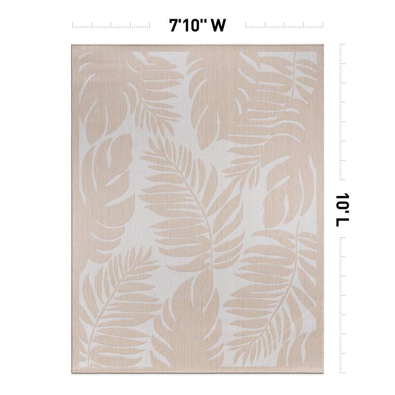 World Rug Gallery Floral Leaves Textured Flat Weave Indoor/Outdoor Area Rug