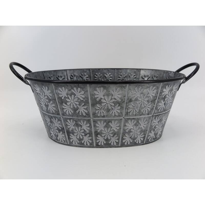 White Wash With Floral Pattern Oval Bucket