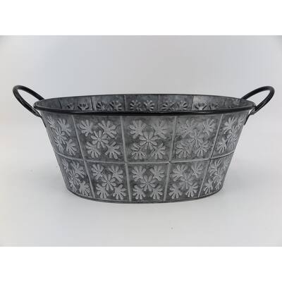 White Wash With Floral Pattern Oval Bucket