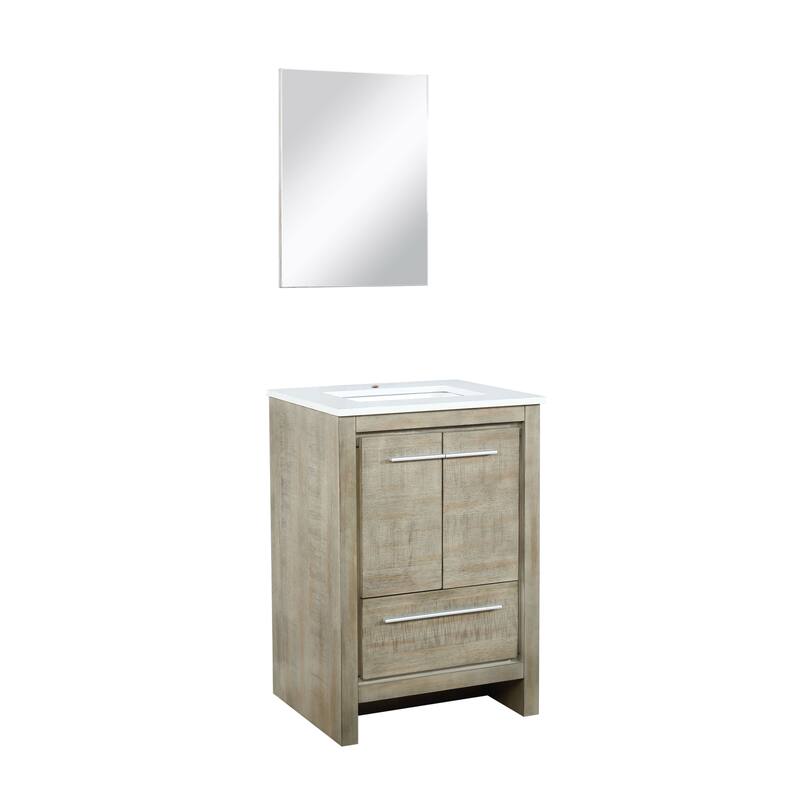 Lafarre 36 in W x 20 in D Rustic Acacia Bath Vanity, White Quartz Top and 28 in Mirror