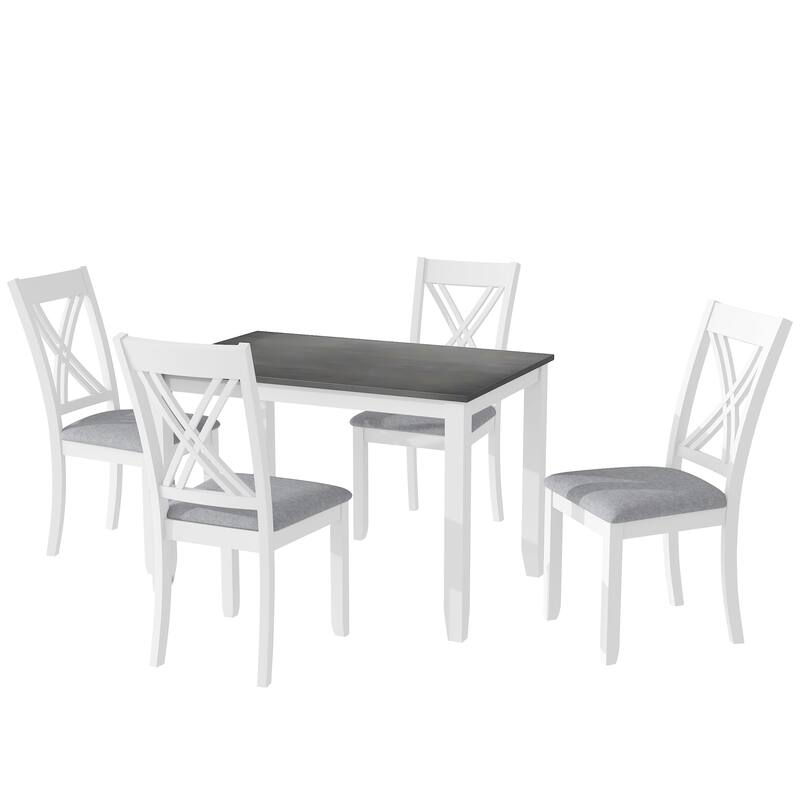 5-Piece Dining Table Set, Rectangular Table with Four Upholstered Seats, Kitchen Table with Wooden Legs