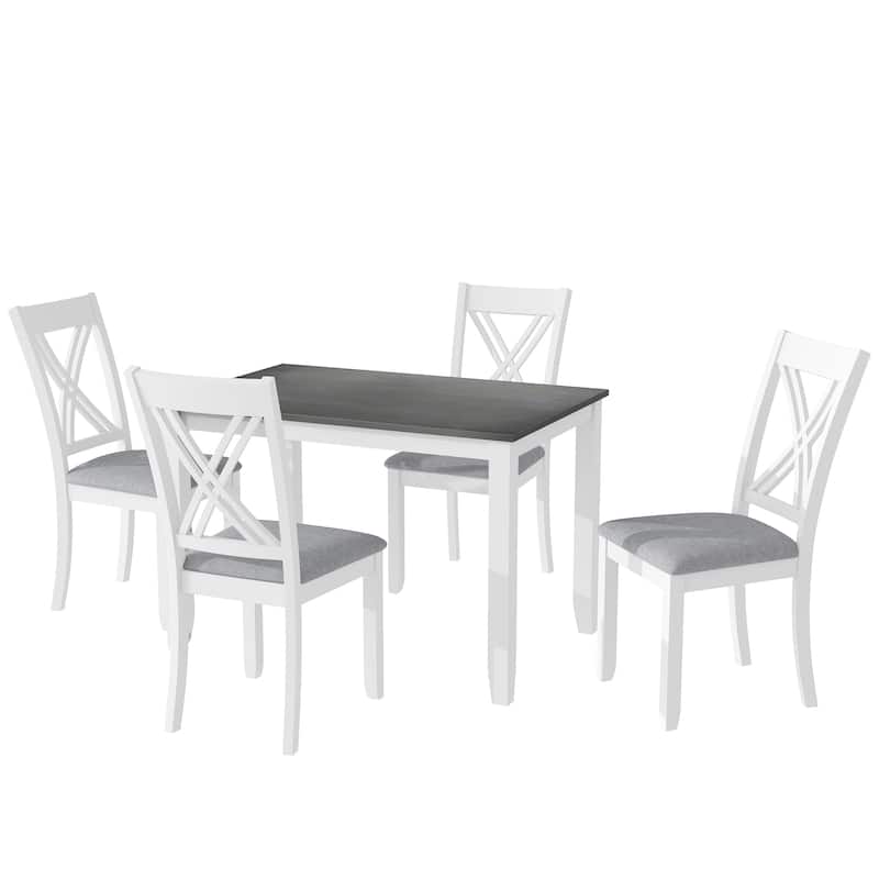 Solid Wood 5-Piece Dining Table Set with Wood Rectangular Table, 4 X-Back Upholstered Chairs & Upholstered Seat for Living Room