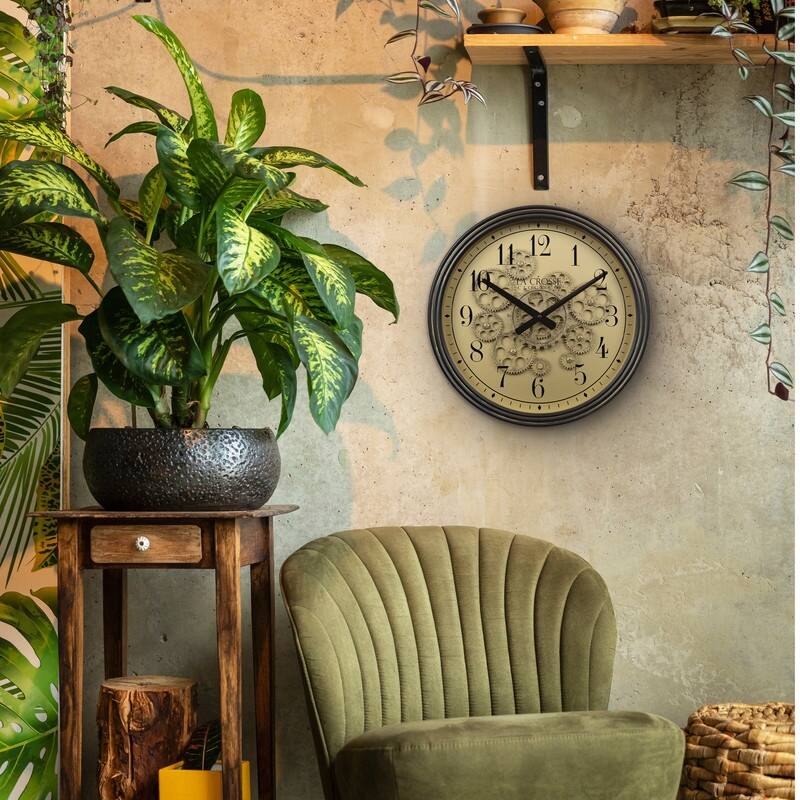 La Crosse 404-3439 15" Bronze Quartz Analog clock with Moving Gears