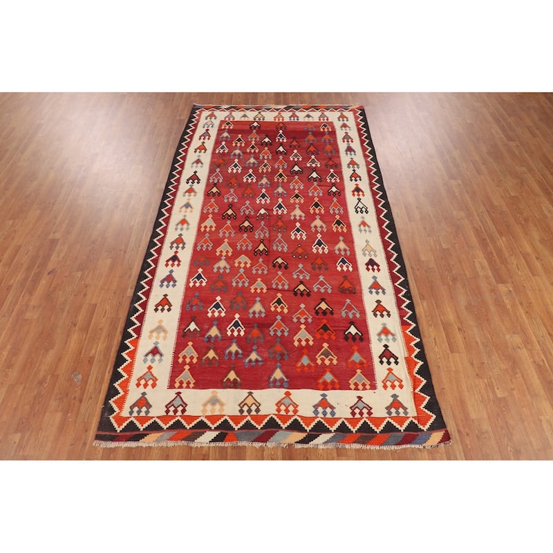Kilim Qashqai Persian Vintage Rug Reversible Flatweave Wool Carpet - 5'6"x 10'0"