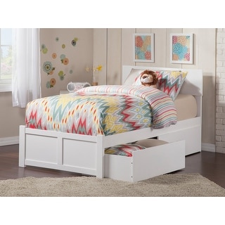 Orlando Twin Platform Bed with Footboard & 2 Storage Drawers in White