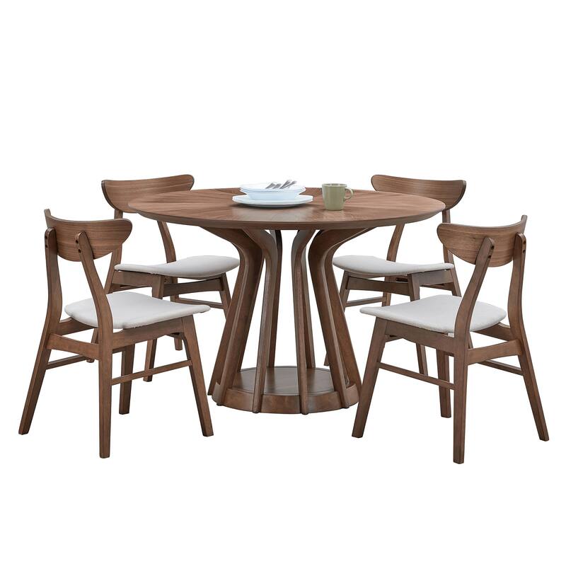 5-piece Modern Dining Table Chairs Set Kitchen Wooden Dining Table Casual Dining Table with 4 Upholstered Dining Chairs